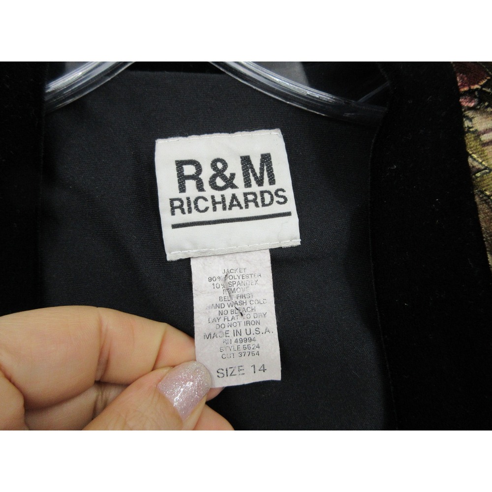 R&M Richards Pant Set Womens Size 14 Floral Velvet 2pc Evening Party Event Black - Picture 7 of 12